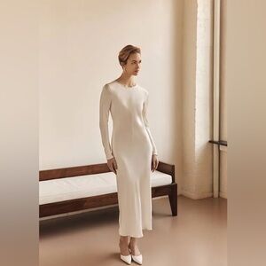 Ghost London x BHLDN Mari Satin Midi Dress Ivory